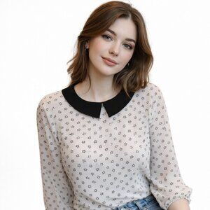 M&S Woman Black Peter Pan Collar With Stars Blouse